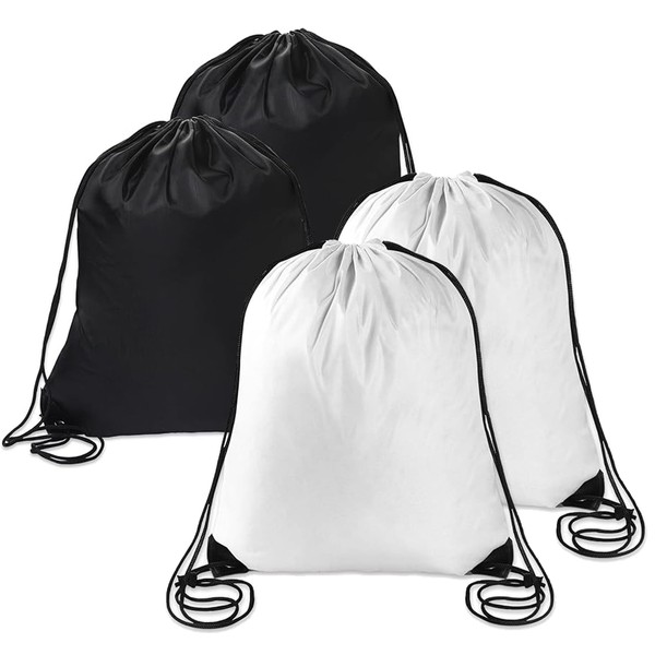 CEZKFH Pack of 4 Black Gym Bag Drawstring Bag Sports Bag Black PE Bag Backpack with Drawstring Gym Bag, black