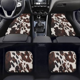 Yzaoxia Cow Pattern Automotive Floor Mats Heavy-Duty Car Floor Mat with Rubber Backed All Weather Car Floor Carpets for Most Sedan, SUV, Truck, Brown Cowhide