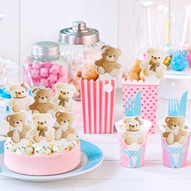 MEMOVAN - Decoración para cupcakes de oso, 48 piezas, decoración para tartas, decoración de tartas, diseño de oso, cumpleaños, baby shower, suministros para fiestas de revelación de género