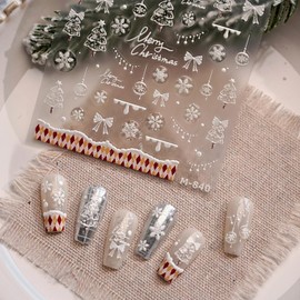 5D Jelly Embossed Christmas Nail Stickers Xmas Tree Winter Nail Decals Self Adhesive Snowflake Nail Art Stickers Cute Bow Snow Nail Supplies for Women Christmas Manicure Decoration 1PCS