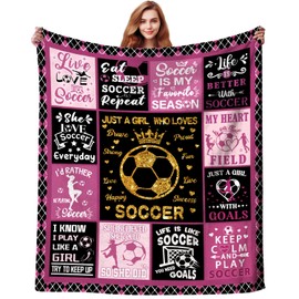 DikiTeenz Soccer Blanket Gifts for Girls,Football Blanket Gifts for Sport Fans Kids Adults,Flannel Soccer Stuff Soccer Throw Blanket for Soccer Lovers Players Team Soccer Gifts 50"x40"