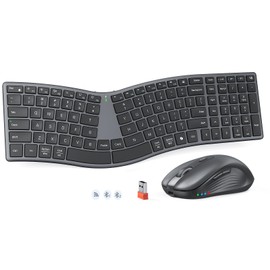 MEETION Wireless Ergonomic Keyboard and Mouse, Split S-Curve Design, Black