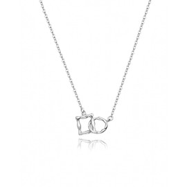 Desnuage Silver Geometric Square and Circle Pendant Necklace Simple Everyday Hypoallergenic Necklace for Women Trendy Minimalist Style
