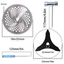 PLAXNS 10" x 3 Teeth Carbon Steel Brush Cutter Blades,10" x 80T Carbide Tip Brush Cutter Trimmer Compatible for Husqvarna, Stihl, Oregon, and Hitachi Trimmer, Lawnmower (with 2 Different Adapter Kits)