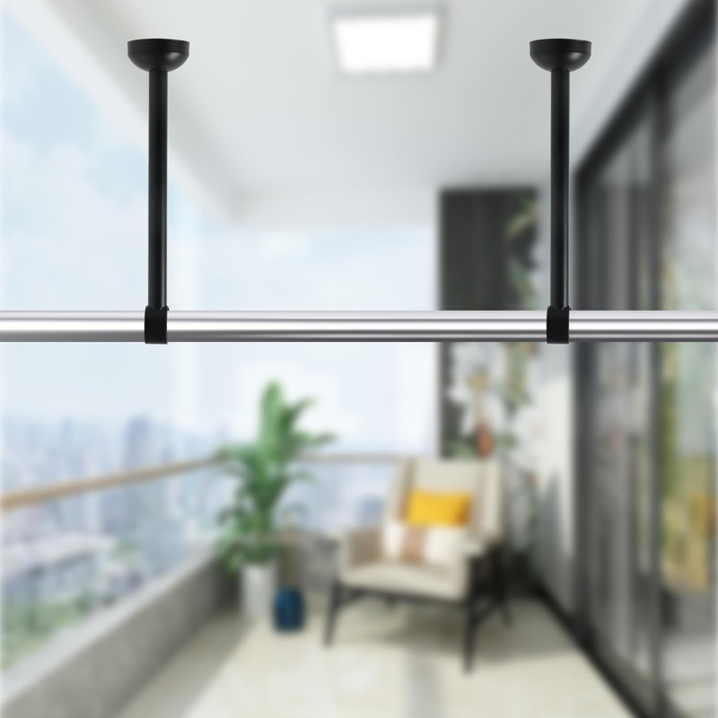 Nicerity 3 Pcs Stainless Steel Black Ceiling Mounted Shower Curtain