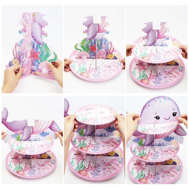 GRULLIN Pink Under the Sea Cupcake Stands, Ocean Baby Shower