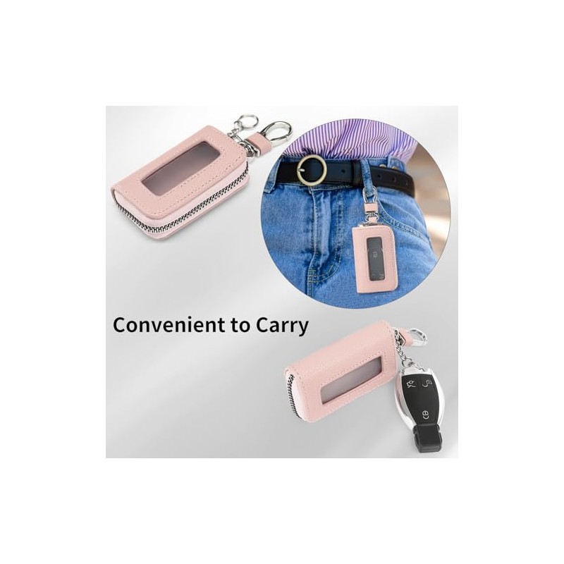 SENDEFN Universal Leather Car Key Fob Case with Clear Window