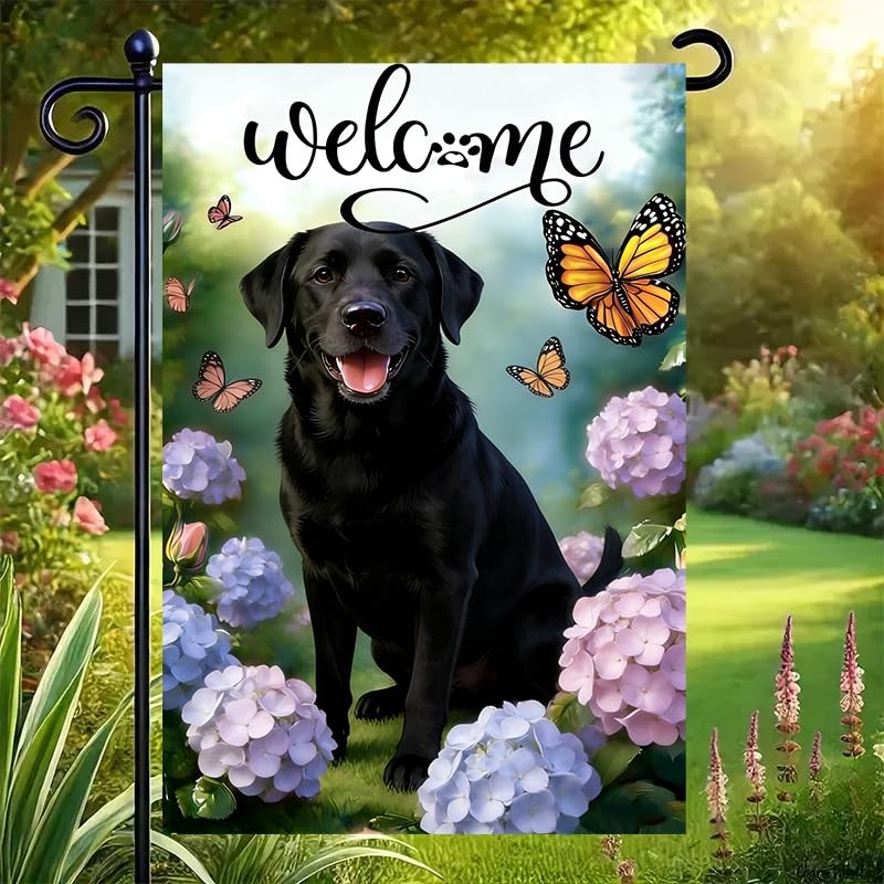 Welcome Spring Summer Black Lab Garden Flags 12x18 Double Sided