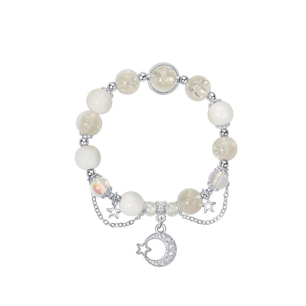 KokoGlow White/Snow Moon & Star Healing Crystal Bracelet for Women,