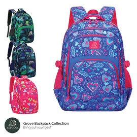 MYGOO Tropical Kids Backpack for Girls | 17" Heart Blue | Grove Collection | Designed for School-Aged Children