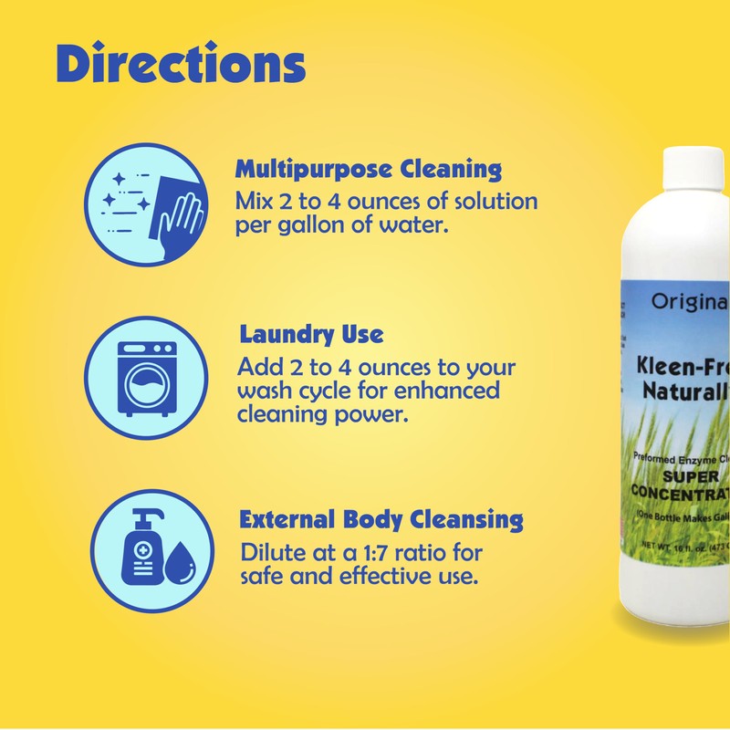 Kleen Free Naturally Preformed Enzyme Cleaner, Enzyme Solution, Multi-Purpose Cleaner,