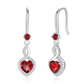FANCIME Garnet Heart Infinity Dangle Drop Earrings 925 Sterling Silver January Birthstone Earrings Fine Jewellery Birthday Gifts for Women
