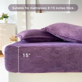 Luxurious Velvet Fitted Sheets，All-Season Milk Plush Bedding，15" Deep Pockets Mattress Protector Cover for a Cozy and Elegant Sleep Experience (Not Include Pillowcases) (Purple, Queen)