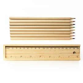 Chinchilla® Straight Natural Wood Colouring Pencils, Pack of 8, Sharpened, Wooden Case with Ruler, Quality for Children and Leisure, Creative Painting, Vibrant Colours, Gift for Little Artists