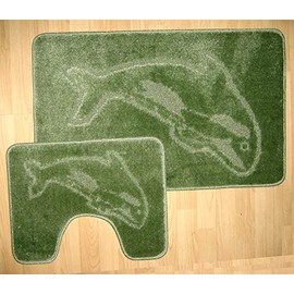 Comfort Collections New Dolphin Bath Mat Set 2 Piece Non Slip Pedestal and Bath Mat Set Toilet Bathroom Rug SAGE Bath Mat (50CM X 80 CM) & Pedestal Mat (50CM X 40 CM) Approximate