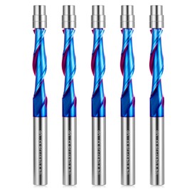 Up Cut Spiral Flush Trim Router Bit Set 1/4 Inch Shank, 5PCS Spiral Router Bits 1/4 Flush Cut Router Bits 1/4'' Cutting Diameter Flush Trim Bits CNC Router Bit 1/4'' for Woodwork Trimming