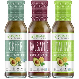 Primal Kitchen Avocado Oil 3 Pack Vinaigrette Dressing & Marinade (Greek, Balsamic, Italian, 3 Count)