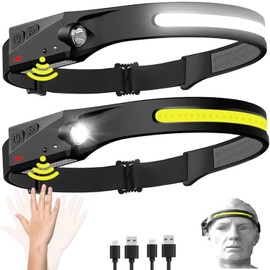 STM Leaders LED Headlamp Rechargeable, 230 Wide Beam, 5 Dynamic Light Modes, Motion Sensor, Waterproof, Adjustable Headband, 1200 Lumens