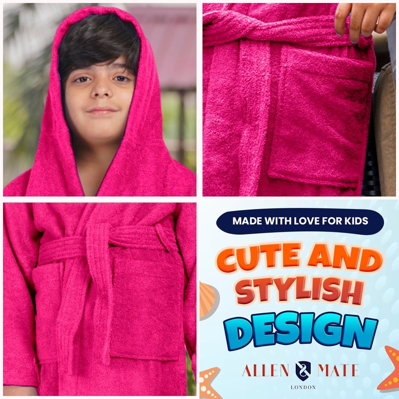 ALLEN & MATE Children 100% Terry Cotton Quick Dry Hooded