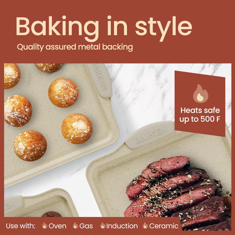 BAKKEN Cookie Sheets for Baking Nonstick Set - 3-Piece Stackable