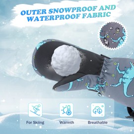 BAVST Baby Winter Waterproof Mittens for Infants Toddler Boys Girls Ski Snow Gloves Kids Teens 2-6T (Blue Dinosaur, 2-4T)