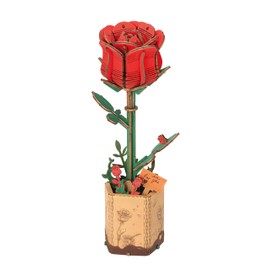 Rolife 3D Wooden Puzzle Flowers Bouquet Wooden Bloom Craft Model Kits for Adults Eternal Flowers Romantic Gift for Her Women Mom Christmas/Birthday/Valentine's Day/Mother's Day (Red Rose)