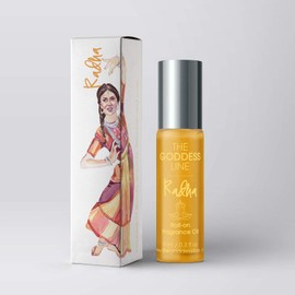 Radha 1/3 Ounce Roll On Fragrance - Organic Essential Oils of: Bulgarian Rose, Peach, Saffron, Cinnamon, Black Pepper, Jasmine and Sandalwood.