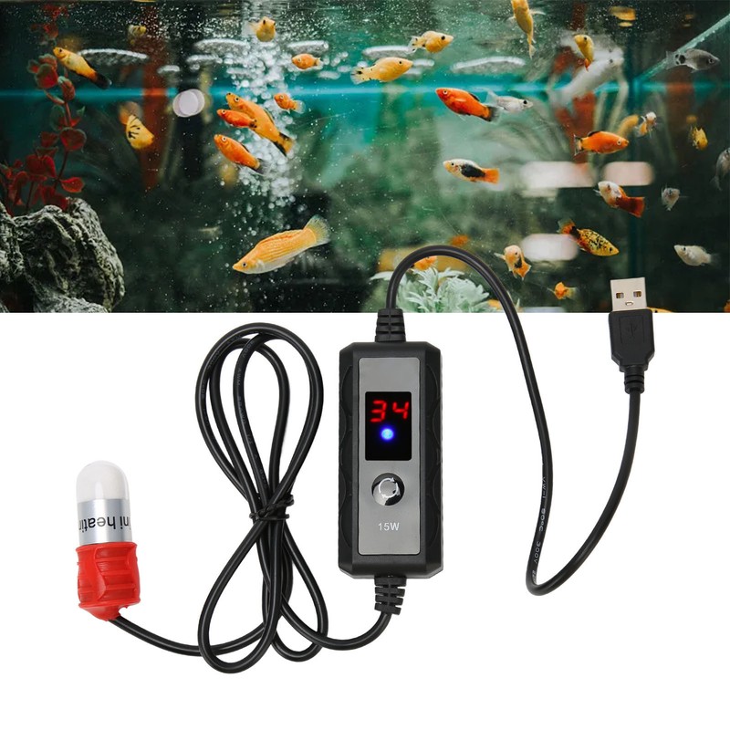 Mini Fish Tank Heater Adjustable 15W Betta Heater Small Aquarium