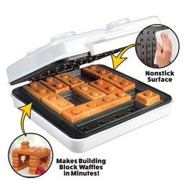 Building Brick Electric Waffle Maker- Cook Fun Buildable Waffles, Pancakes in Minutes- Build Houses, Cars & More Out of Stackable Waffles- Bite Sized for Kids, Nonstick Iron Recipes Included, Fun Gift