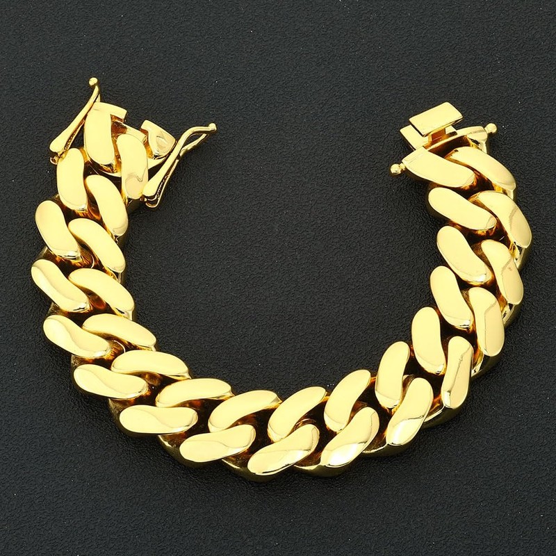 putouzip Chunky 18K Gold Plated Stainless Steel 22MM Big Cuban