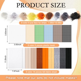 Seenelling 33 Pcs DIY Therian Mask Material Kit Including Felt Fabric Sheet Faux Fur Strips and Plastic Eye Mesh Sheets (No Mask) (Multicolor)
