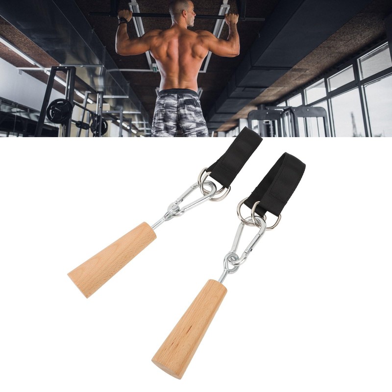 RiToEasysports Wooden Pull Up Handles Hand Grips Strength Trainer Training