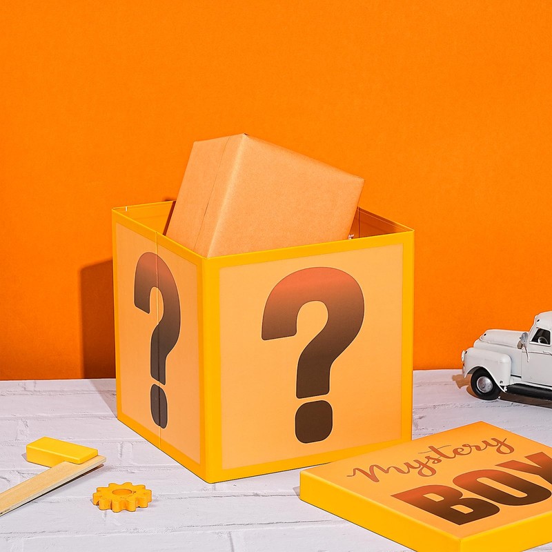 Mystery Gift Box with Lid, Fun Orange Question Mark Design,