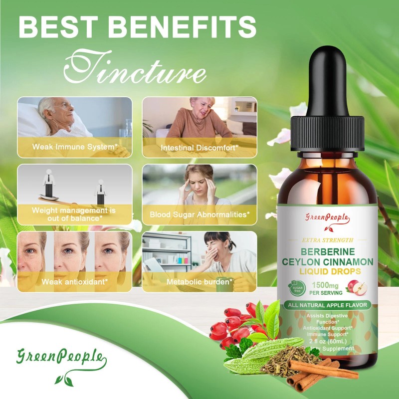 2 Pack Berberine Ceylon Cinnamon Liquid Drops 1500mg PER SERVING