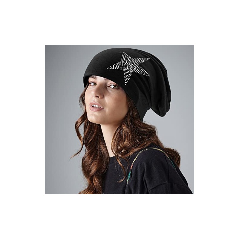 Hatstar Rhinestone Star Women's Beanie Hat, Elastic Slouch Long Beanie