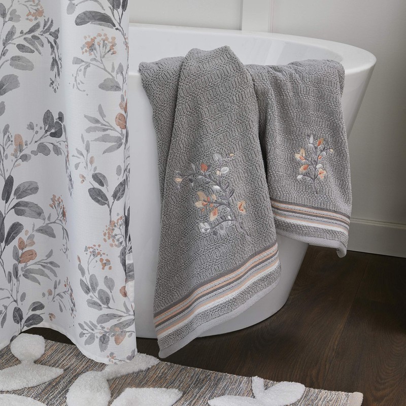 SKL Home by Saturday Knight Ltd. Greenhouse Leaves Bath Towel,Gray,Small