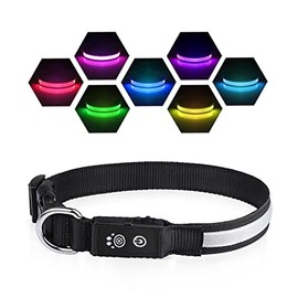 PcEoTllar LED Dog Collar, Light Up Dog Collars Rechargeable Glow Dog Collar Light RGB Colorful Dog Lights for Night Walking Water-Resistant Flashing Dog Collar for Small Medium Large Dogs-Black-S