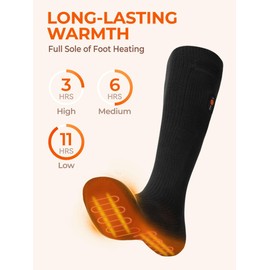 ORORO [Upgraded] Heated Socks for Women Men, Up to 11 Hours of Warmth, Electric Heated Socks with Battery (Charger Not Included) (Jet Black,L)