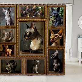 Feelyou Sphynx Cat Shower Curtain for Kids Boys Girls Cute Cat Bathroom Shower Curtain Set 72"x78" Kawaii Kitten Bath Curtain Gift for Canadian Hairless Lover Kids Bathroom Accessories
