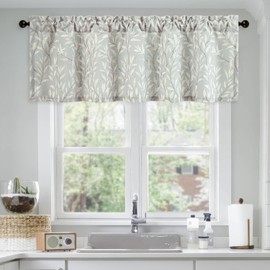 Leeva - Cenefas grises para ventanas, cortina de cocina con filtro de luz con textura de lino, ventana pequeña, bolsillo para barra de impresión de hojas, cenefa de café para recámara, sala de estar,