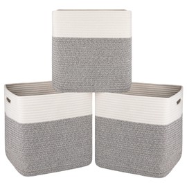 OIAHOMY 3-Pack Kallax Storage Cubes, Cotton Rope Woven Baskets for Organizing, 13 Inch Cube Storage Bins for Shelves, Baby Nursery, Closet Organizer