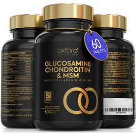 Glucosamine and Chondroitin MSM Tablets High Strength | 60 Glucosamine Sulphate Tablets - with Collagen, Citrus Bioflavonoid and Ginger Root Extract | Glucosamine Tablets Men and Women Made in The UK
