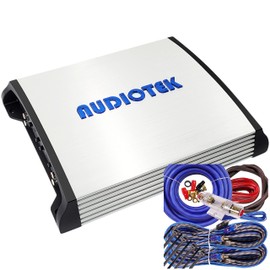 Audiotek AT804 4 Channel Stereo Car Amplifier - 1000 Watts, 2 Ohm Stable, LED Indicator, Full Range, Class AB, MOSFET Power Supply, Great for Speakers with 4 Channel Kit Blue Bundle