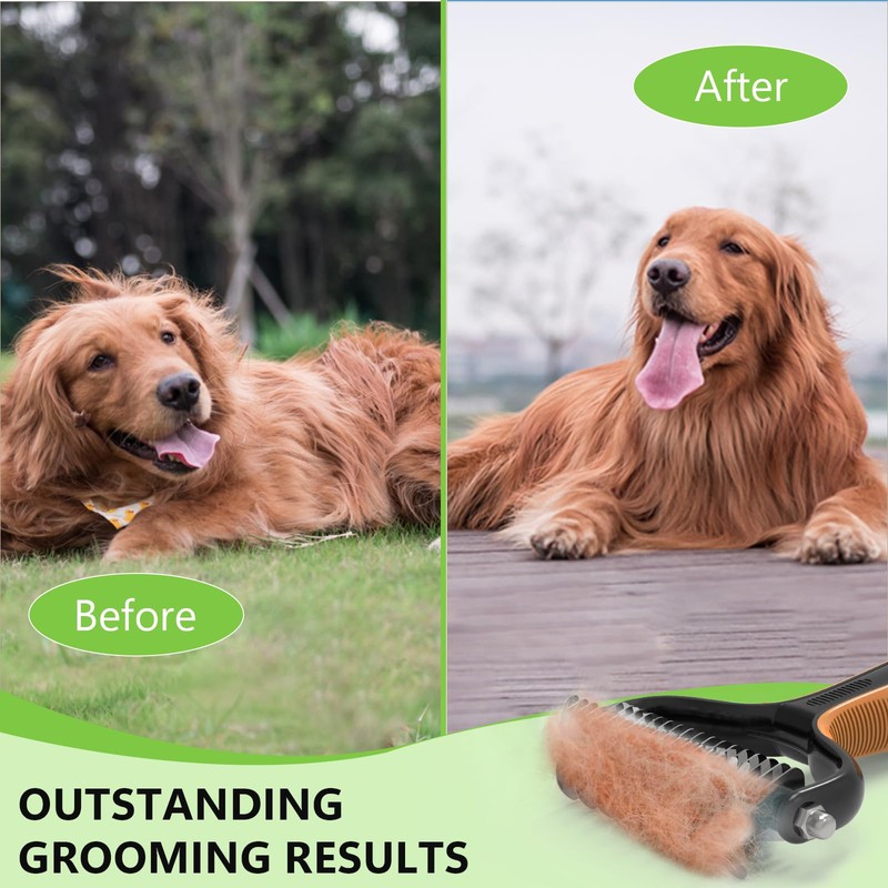 Staltwo Deshedding Dog Brush for Shedding - 2-in-1 Professional Undercoat