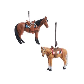 Kurt S. Adler E0862 Western Horse with Saddle Dark Brown and Tan 4 Inch Resin Hanging Christmas Ornament Set of 2
