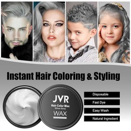 JVR Temporary Silver Gray Hair Color Wax for Women Men Natural Matte Color Grey Hair Dye Wax, 2 IN1 Girl Boy Hair Styling Mud Washable Disposable Hair Style All Day Hold for Party, Cosplay