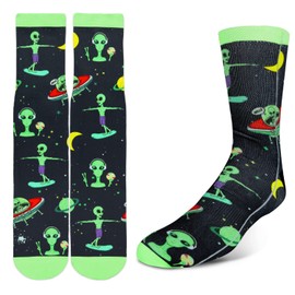 Benefeet Sox Funny 3D Food Socks Men Boys Kids Adults Novelty Graphic Crew Tube Socks Crazy Design Cotton Casual Dress Socks, Green Alien, Medium