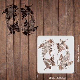 FINGERINSPIRE Koi Painting Stencils for Drawing 30x30cm Plastic Carp Stencils for Wood Painting Floor Wall Fabric