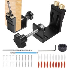 Pocket Hole Jig Kit, 47PCS Adjustable 15 Degree Pocket Hole Screw Jig, Metal Drilling Locator Woodworking Dowel Jig Kit Angled Holes Drilling Positioner Punch Locator for Carpentry, Black