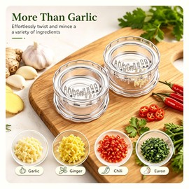 2PCS Clear Garlic Crusher, Manual Garlic Crusher and Ginger Mincer Tool
